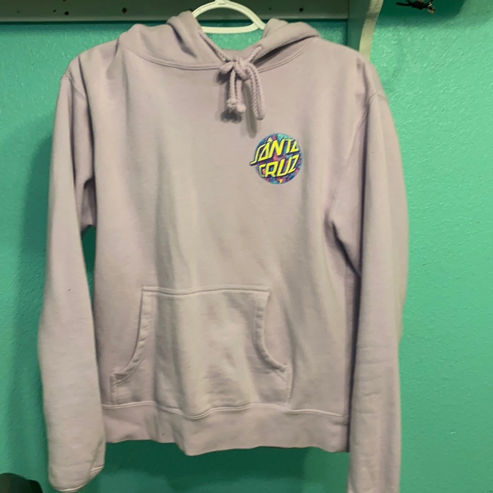 lavender sweatshirt, brand santa cruz. Size large